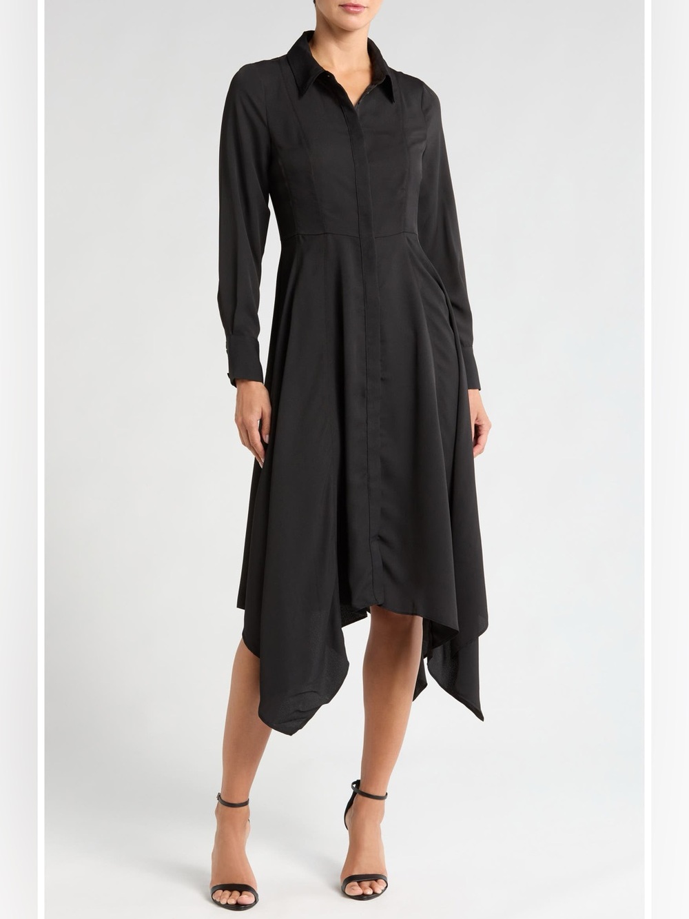 Halogen Women’s Small Black Sharkbite Hem Long-Sleeve Shirt Dress